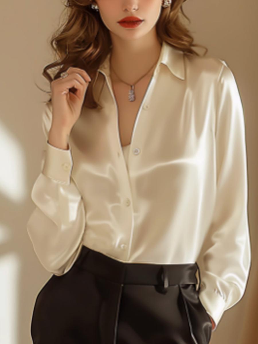 

Женская шелковая рубашка премиум-класса - стиль Гонконга 2024 года из уникального зеленого ацетатного сатина, однотонная, с высококачественным драпирующимся дизайном. Double Extra Large белый