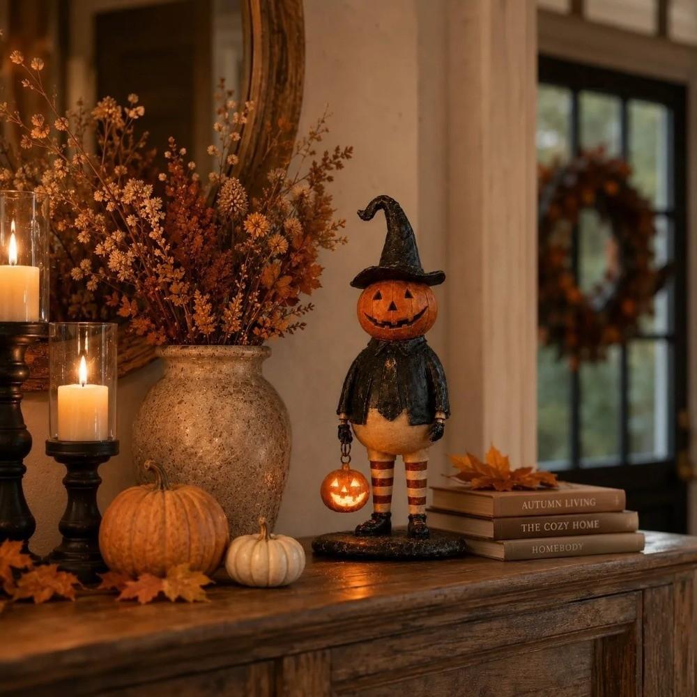 Light Up Pumpkin Man Tabletop Statue Resin LED Pumpkin Head Light  Halloween Party