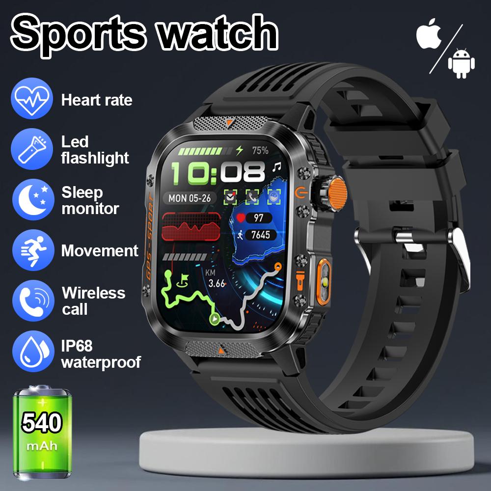 SACOSDING GPS Outdoor Sports Compass BlueTooth Call Smart Watch Waterproof Flashlight Heart Rate Health Smartwatch Information Reminder