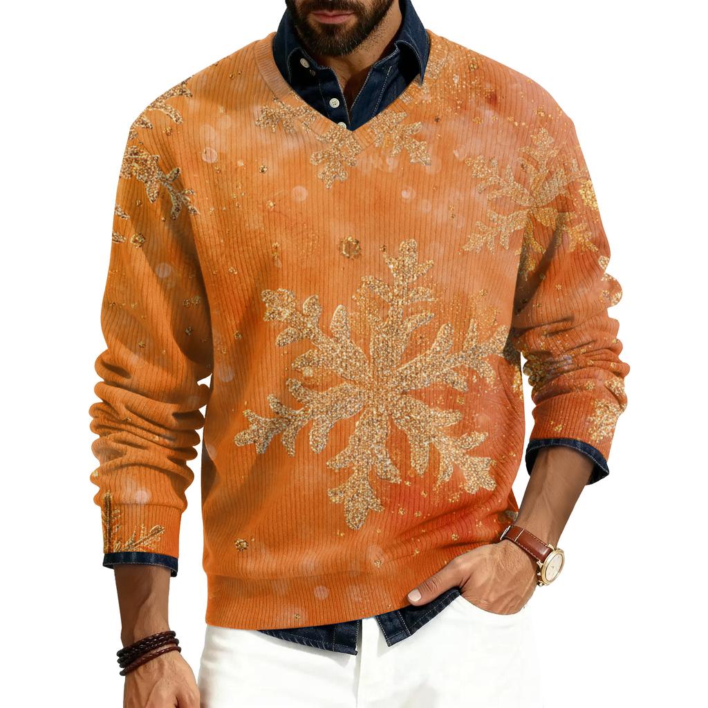 Pánský pulovr s V-výstřihem, s dlouhým rukávem, žebrovaný úplet