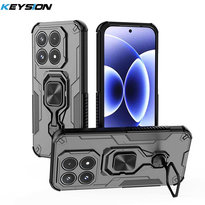 KEYSION Shockproof Armor Case for Xiaomi 17 Soft Silicone+PC Upright Metal Live Ring Stand Phone Back Cover for Xiaomi 17
