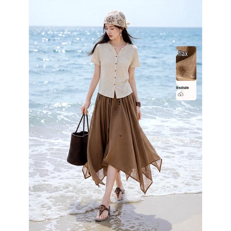 XWI Women s Resort V-Neck T-Shirt & Color-block Skirt Set S