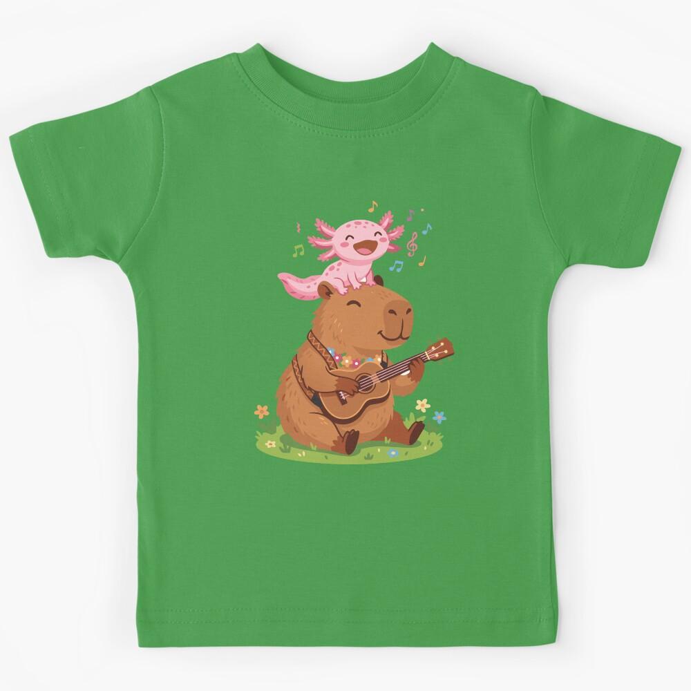 Funny Capybara playing ukulele and Axolotl singing Kawaii Boys Girls Kids Kids T-Shirt 140