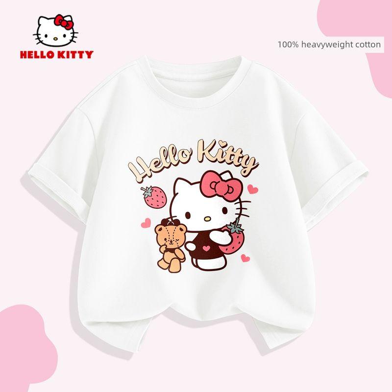 Hello Kitty Girls' Short-Sleeved T-Shirt Summer 2026 New Versatile Pink Kidsren's Top Girls' Summer Fashion Trend