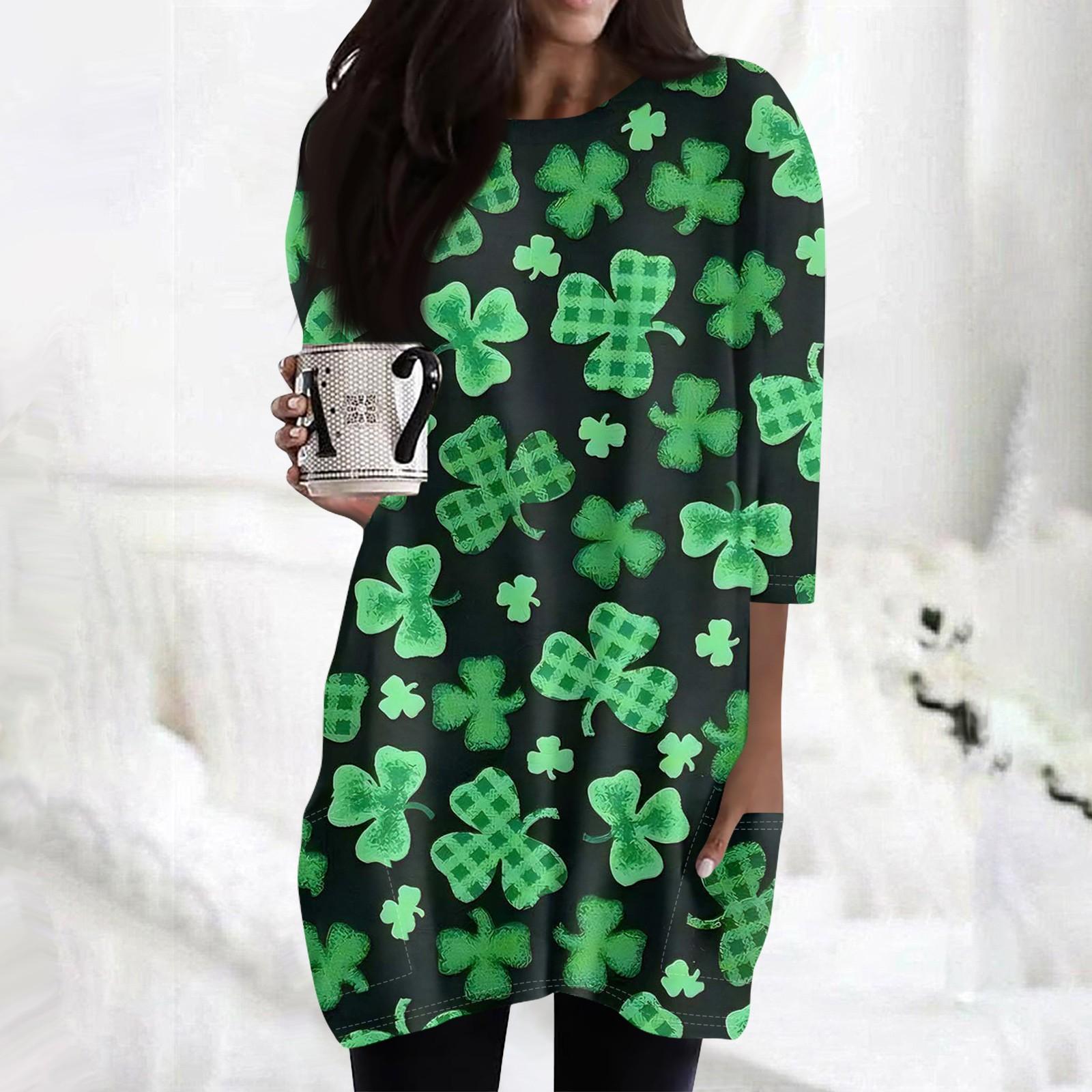 

Жіночі повсякденні сорочки з рукавом 3/4, модні туніки з принтом Святого Патріка та кишенями M чорний