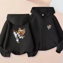 Kids Zip Up Hooded Jacket Cute Yorkshire Terrier Karate Dog Graphic Long Sleeve Casual Sports Hoodie For Boys Girls Daily Tops