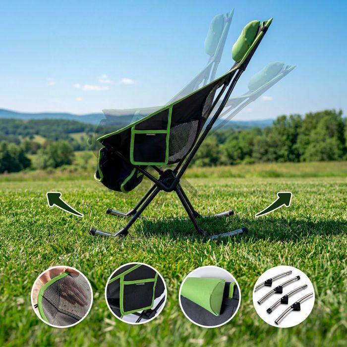 Folding Camping Chair - INNOVAGOODS - 2-in-1 Rocking/Fixed - Breathable Mesh Backrest - Neck Cushion