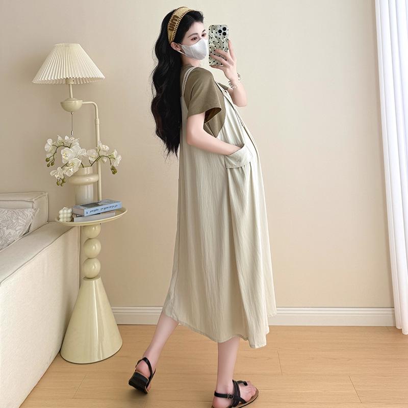 2026 Chic Faux Two-Piece Loose Casual Slimming Maternity Dress