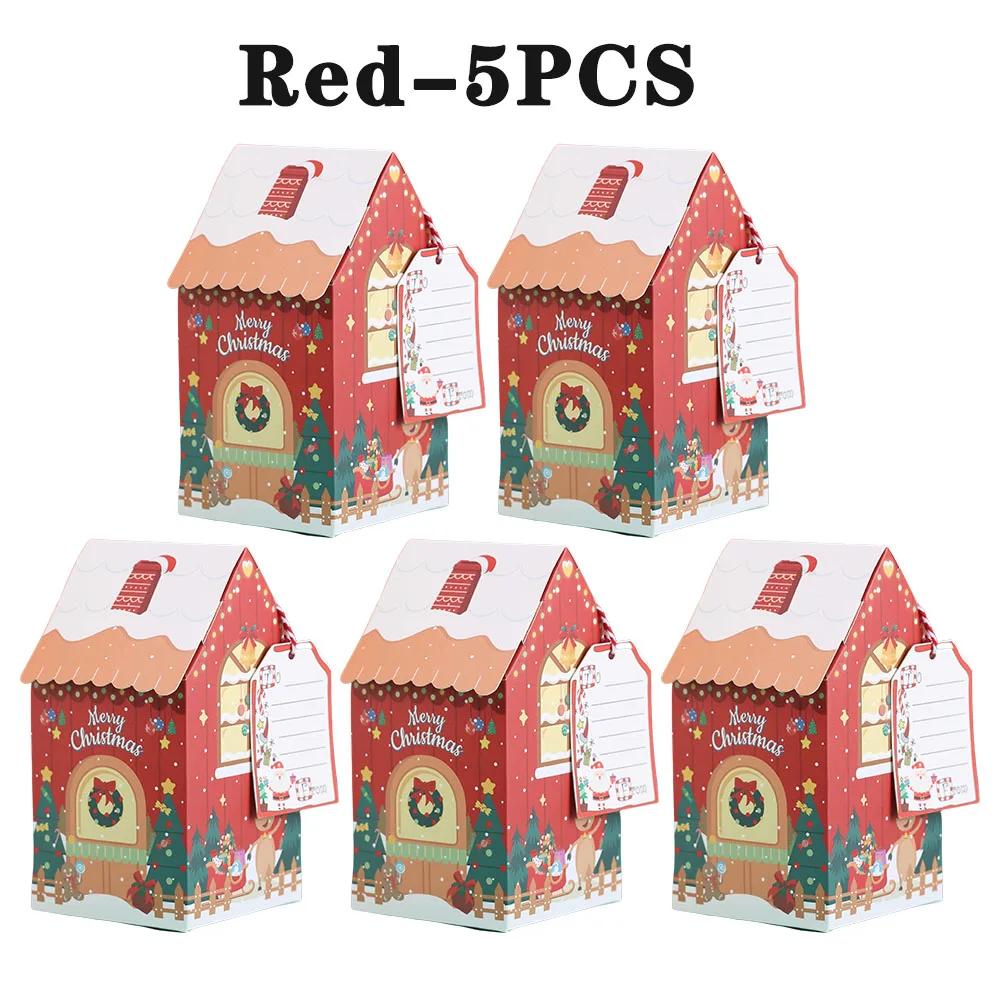 Christmas House Shape Candy Gift Box Christmas Snowman Little House Candy Cookies Packaging bag Bow Boxes Gift Color Box