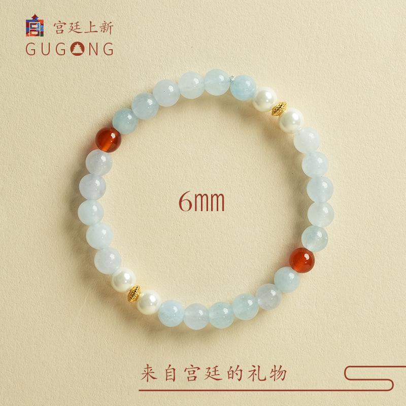 

New Palace-Style Natural Aquamarine Beaded Bracelet for Girls, Red Agate, New Chinese Style Original Design, Friendship Bracelet Aquamarine bracelet6mm（