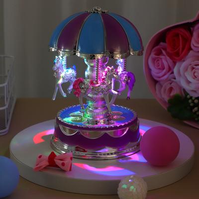 Carousel Music Box Rotate LED Light Luminous Purple Romantic Home Decoration Anniversary Birthday Wedding Gift