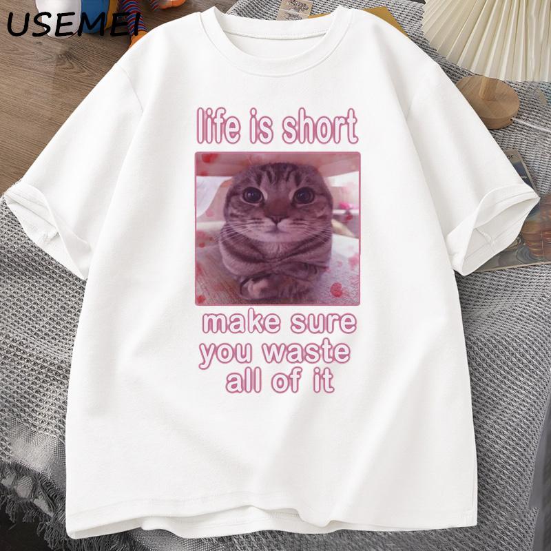 Funny Cat Meme Graphic Tees Cats Dank Memes T Shirt Funny Silly Cats T-shirt Men Casual Short Sleeve Tees Printed Tshirt S белый