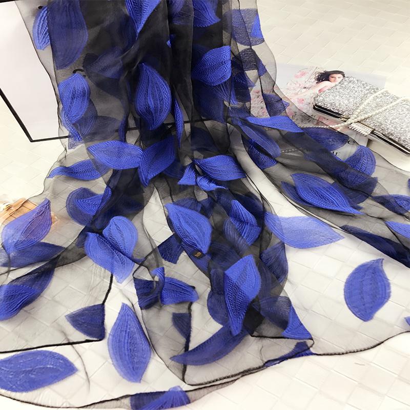 

Шарф, женский из органзы, шелковый шарф, вышитая шаль, защита от солнца, весенний и летний пляжный шарф, длинный и универсальный большой шарф, осень