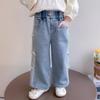 Baby Girls Bow Jeans Kids Spring Autumn Loose Long Pants Children's Straight Wide Leg Trousers Toddler Casual