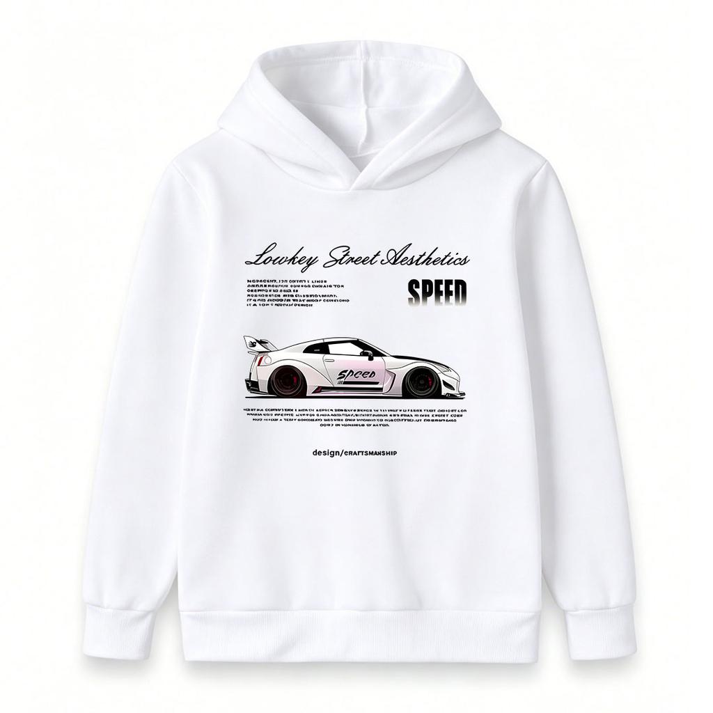 Kids Boys Girls Pullover Hoodie, Cool Race Car Speed Street Aesthetics Print Casual Soft Hooded Sweatshirt for Daily Wear Street Style Children Top