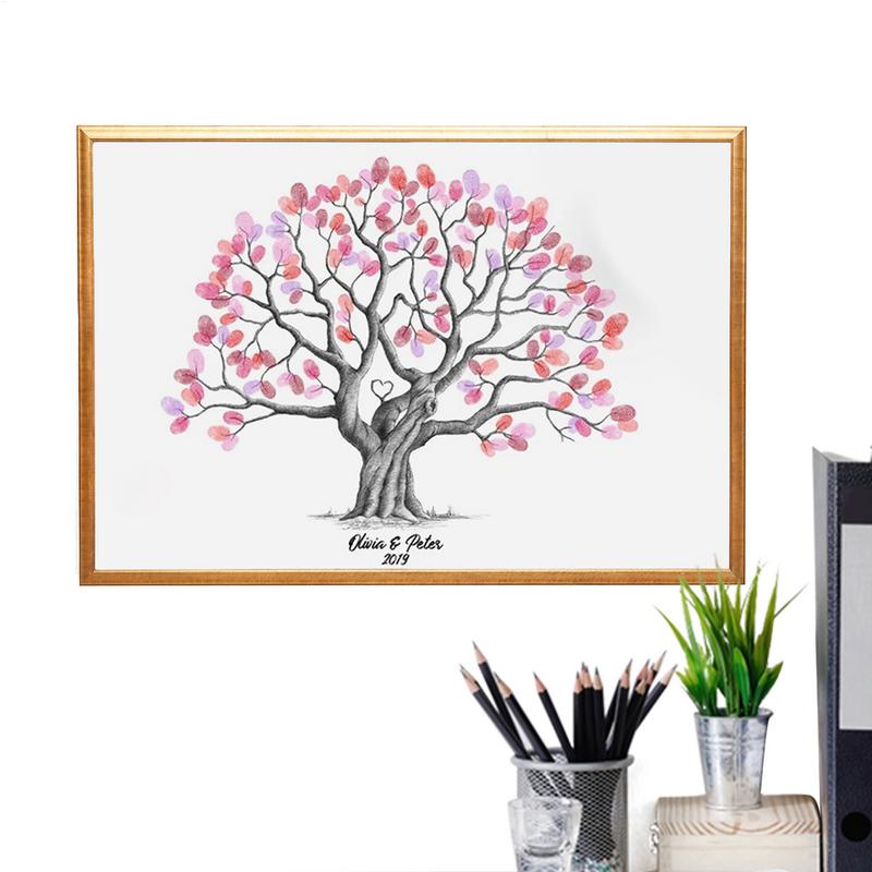 Fingerprint Tree Canvas Alternative Canvas Wedding Guest Book Fingerprint Tree Waterproof Creative DIY Sign-In Book for Party 42x30cm