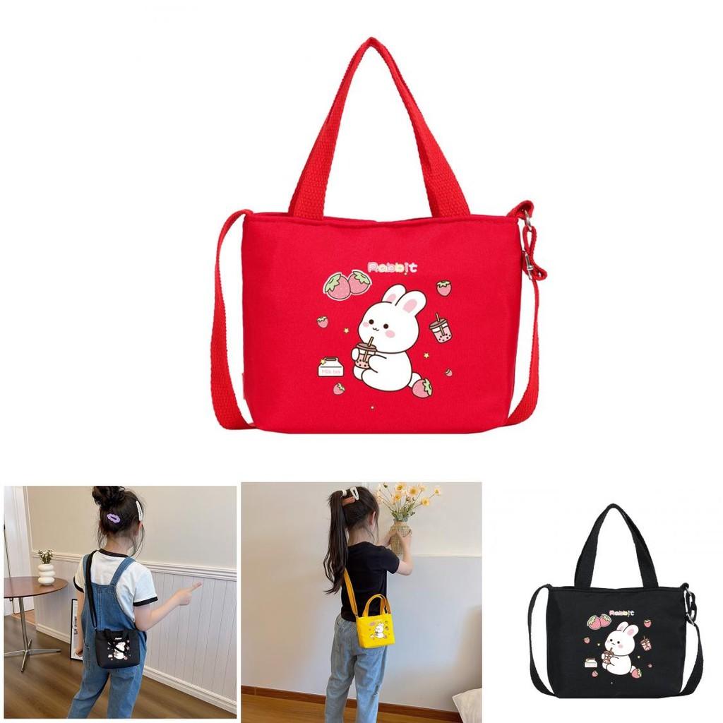 Cute Cartoon Rabbit Strawberry Print Children Shoulder Canvas Bag For Daily Use