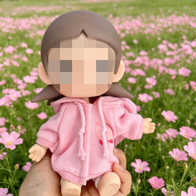 [Cloth Only] the Fashion  Clothes for 20CM Plush  Doll, Pink Hooded Sweatshirt + White Pile-up Socks.
