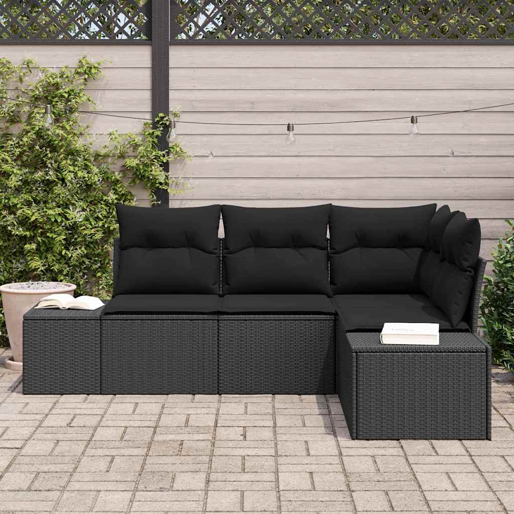 Garden Sofa Set 4 Pcs Black Poly Rattan