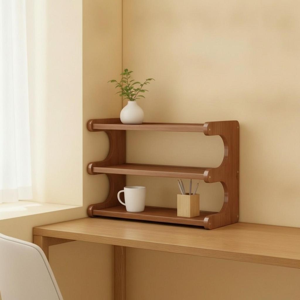 Screwless Bamboo Desktop Storage Rack | Rounded Smooth Edges, Warm , for Office 2 Tier 30CM