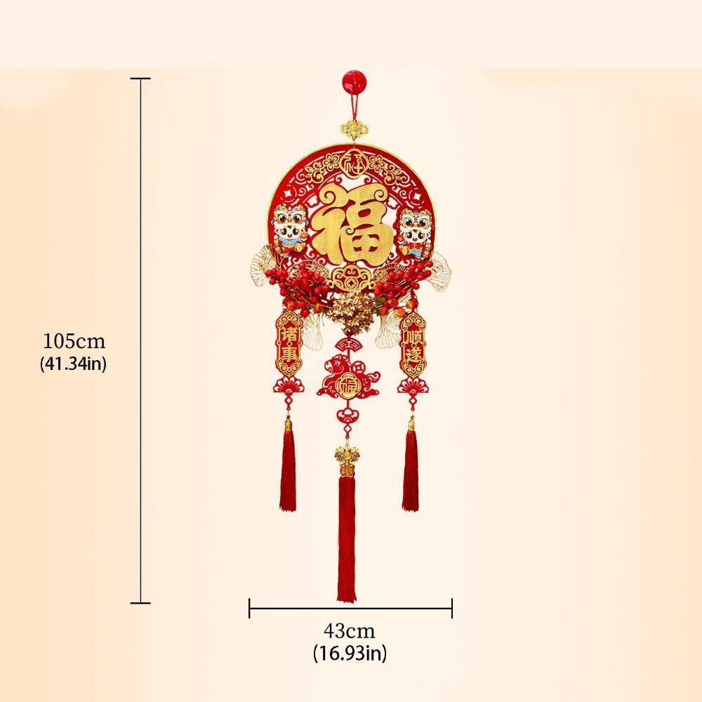 Flocking Chinese Lucky Character Pendants Handmade Traditional New Year Fu Character Pendants with Tassels Festive Atmosphere