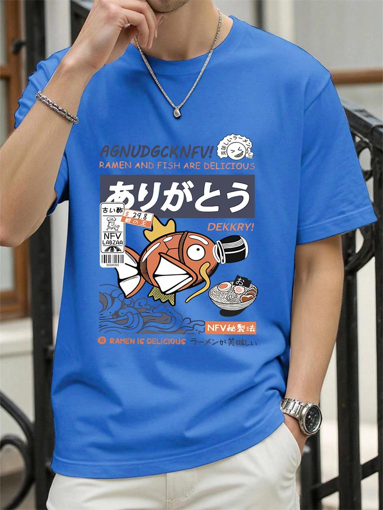 Harajuku Fish Eating Noodles Printing TShirts Womens Summer Cotton Tops ONeck Soft Loose Short Sleeve T Shirts Casual Clothes