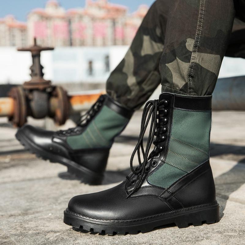 Fashion 2025Men's High-top Boots High Quality Leather Casual Boots Breathable Canvas Boot Lace Up Desert Ankle Boots for Men Hiking Boot