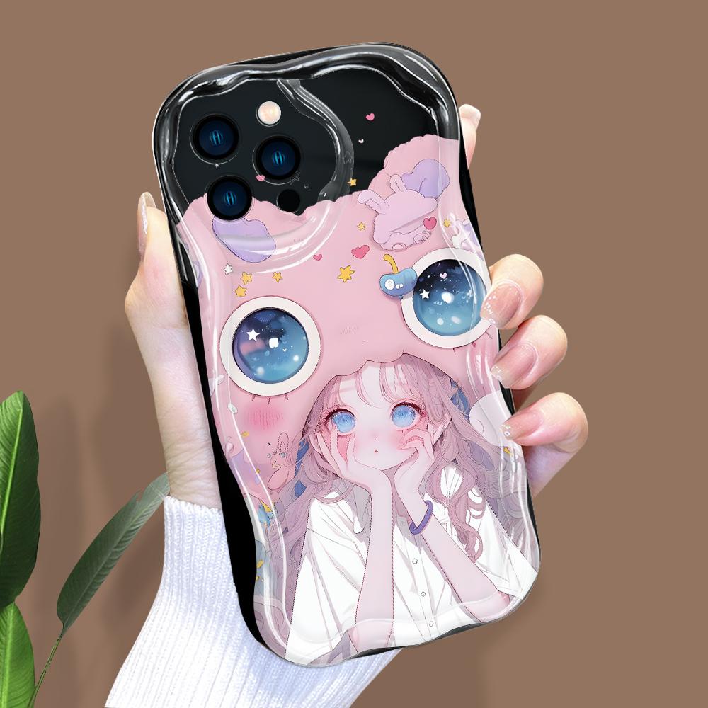 Cartoon Pattern Cream Texture Casing Wavy Edge Soft Silicone Cover Phone Case for IPhone Samsung Huawei Honor Xiaomi Redmi Infinix Tecno