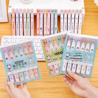 Stylos Marqueurs Highlighter Patte de Chat Mignonne – Marqueurs Colorés pour Étudiants & Journaux, Cadeau Idéal pour Enfants