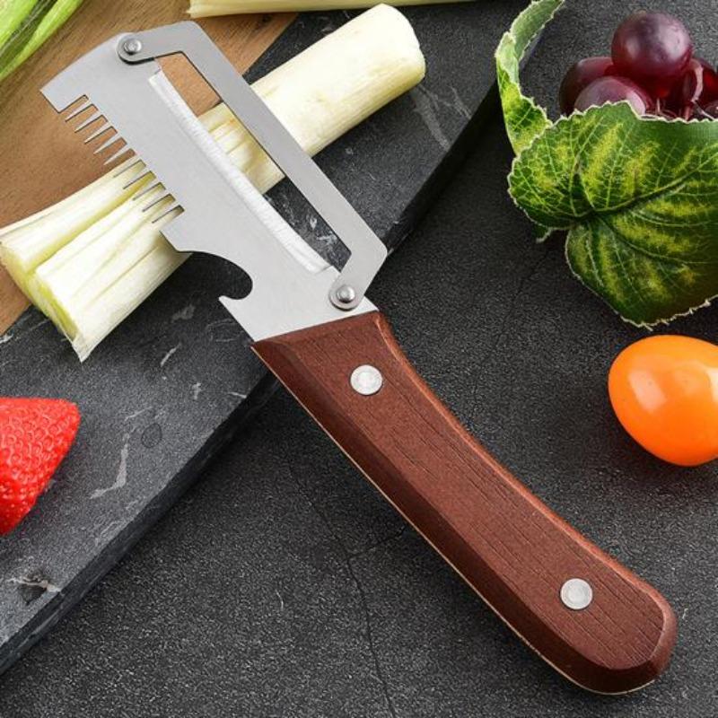 2-in-1 Universal Peeler Knife Made of Stainless Steel and Wood with An Ergonomic Handle