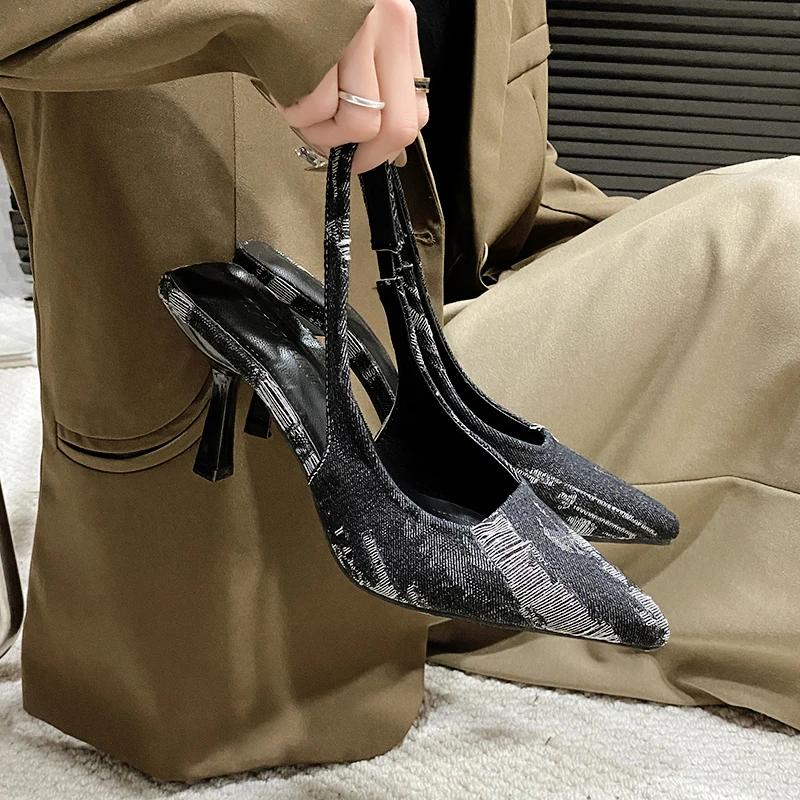 

Fashion High Heels Cowboy Women Shoes Sandals Pointed Toe Dress Slippers Designer New Walking Party Femme Zapatillas Pumps 42 чёрный