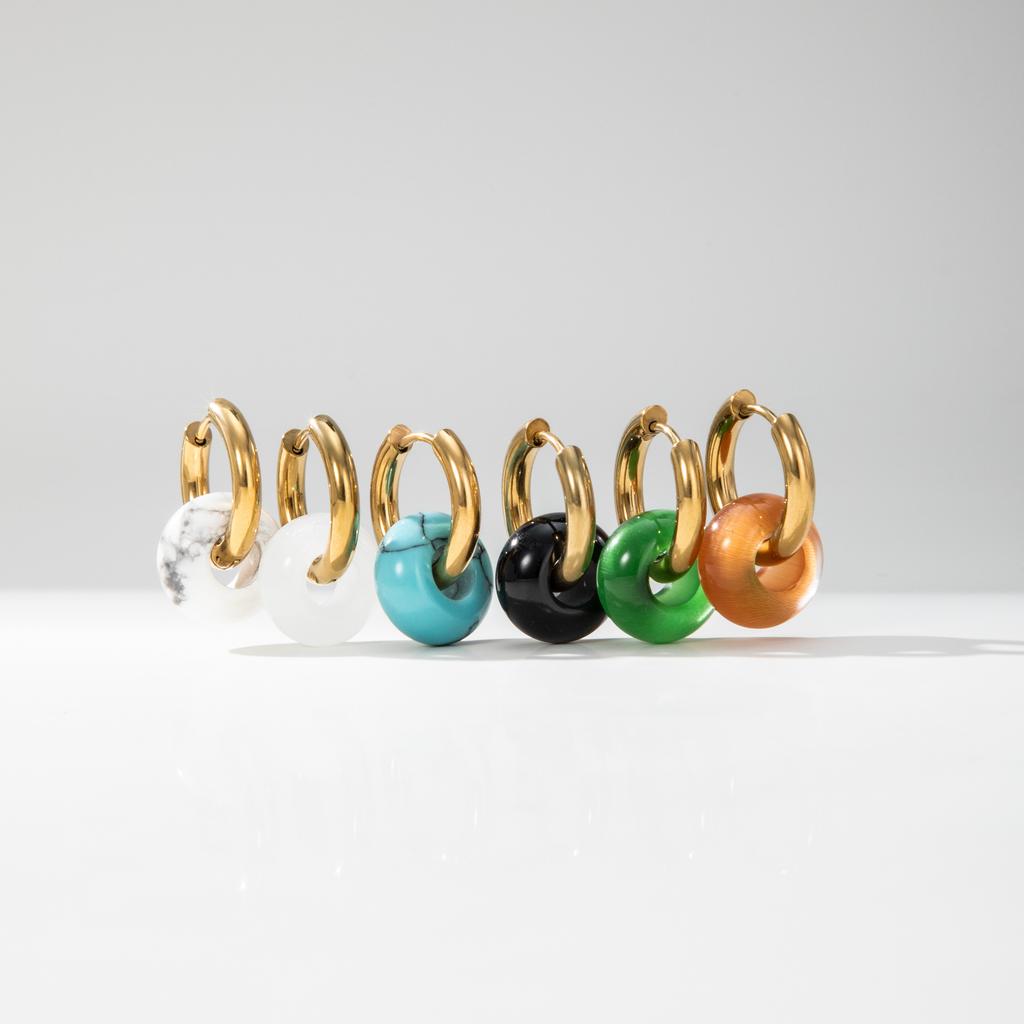YF7031 Trendy Non Tarnish Hypoallergenic Jewelry 18K PVD Gold Plated Stainless Steel Natural Stone Agate Gemstone Hoop Earring