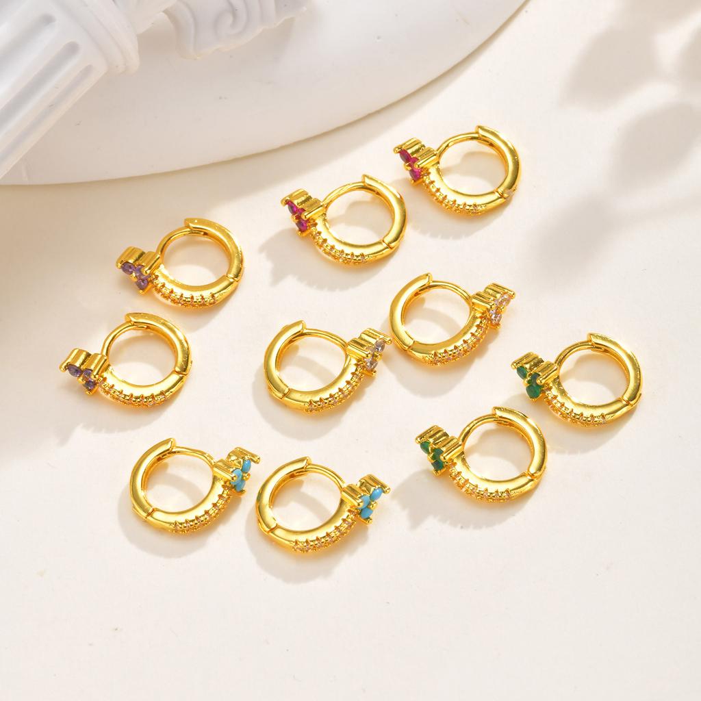 Xiaomi Vnox Luxury Colored Zircon Earrings For Women,Gold Plated Crystal Three Leaf Flower Hoop Earrings,Fashion Piercing Jewelry Gifts