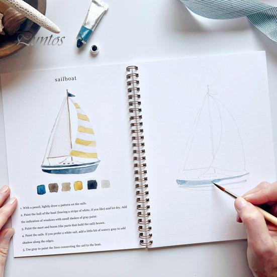 Watercolor Workbook 12 Colors Watercolor Painting Set with Paint Brush Beginner-Friendly Birds Animals Flowers Watercolor Book