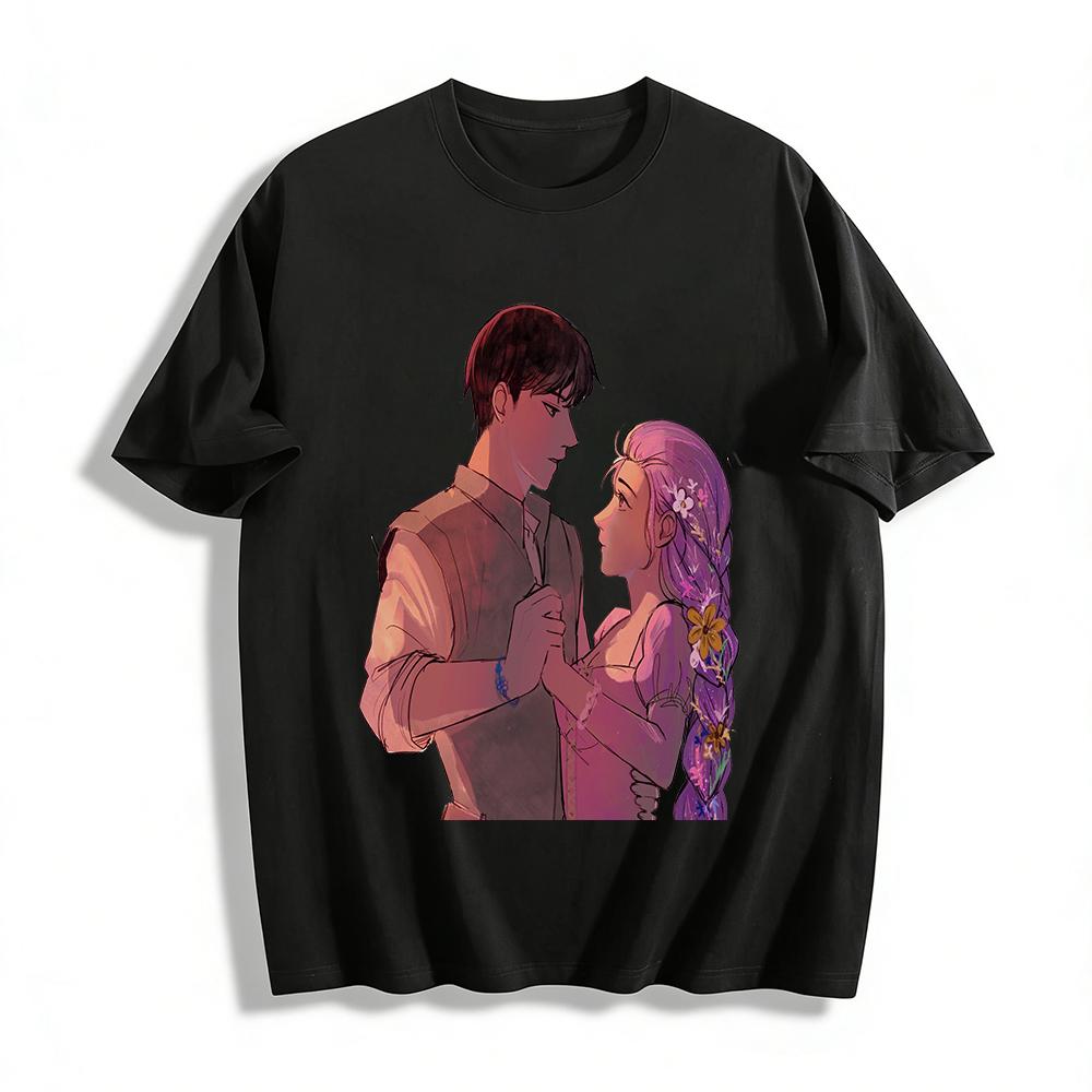 

Tangled Princess Rapunzel & Flynn Rider Print T-Shirt Couple Casual Loose Fit Top For Men Women Pure cotton T-shirt XXS
