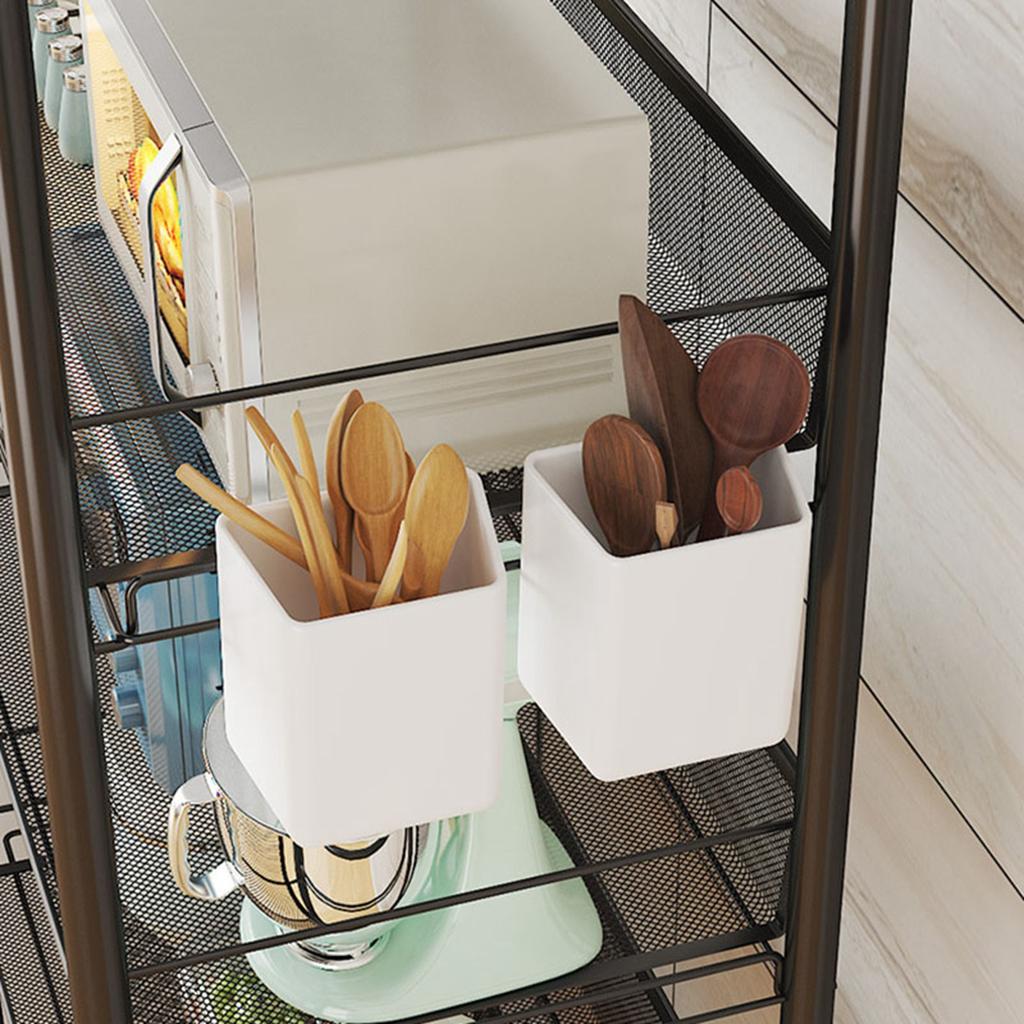 Rolling Storage Cart Layered Storage Shelves Multi Functional Movable Snack Vegetable Baskets Kitchen Shelves Black