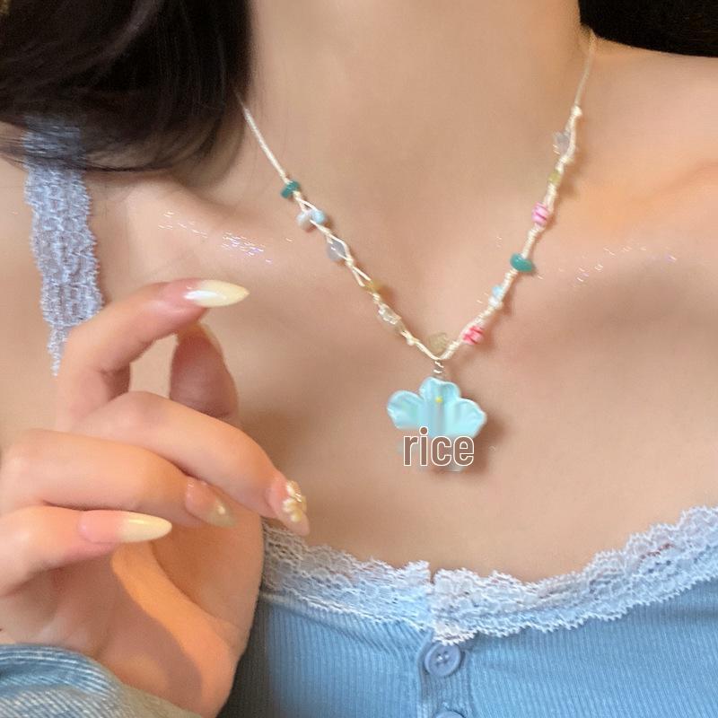 Spring Cherry Blossom Colorful Dopamine Shell Flower Necklace with Clavicle Chain for Summer Seaside Vacation