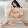 Summer Pure Cotton Pajamas Women's Pullover Sweet Casual Short-sleeved Cropped Pants Can Be Worn Outside Loungewear Student Dormitory Set