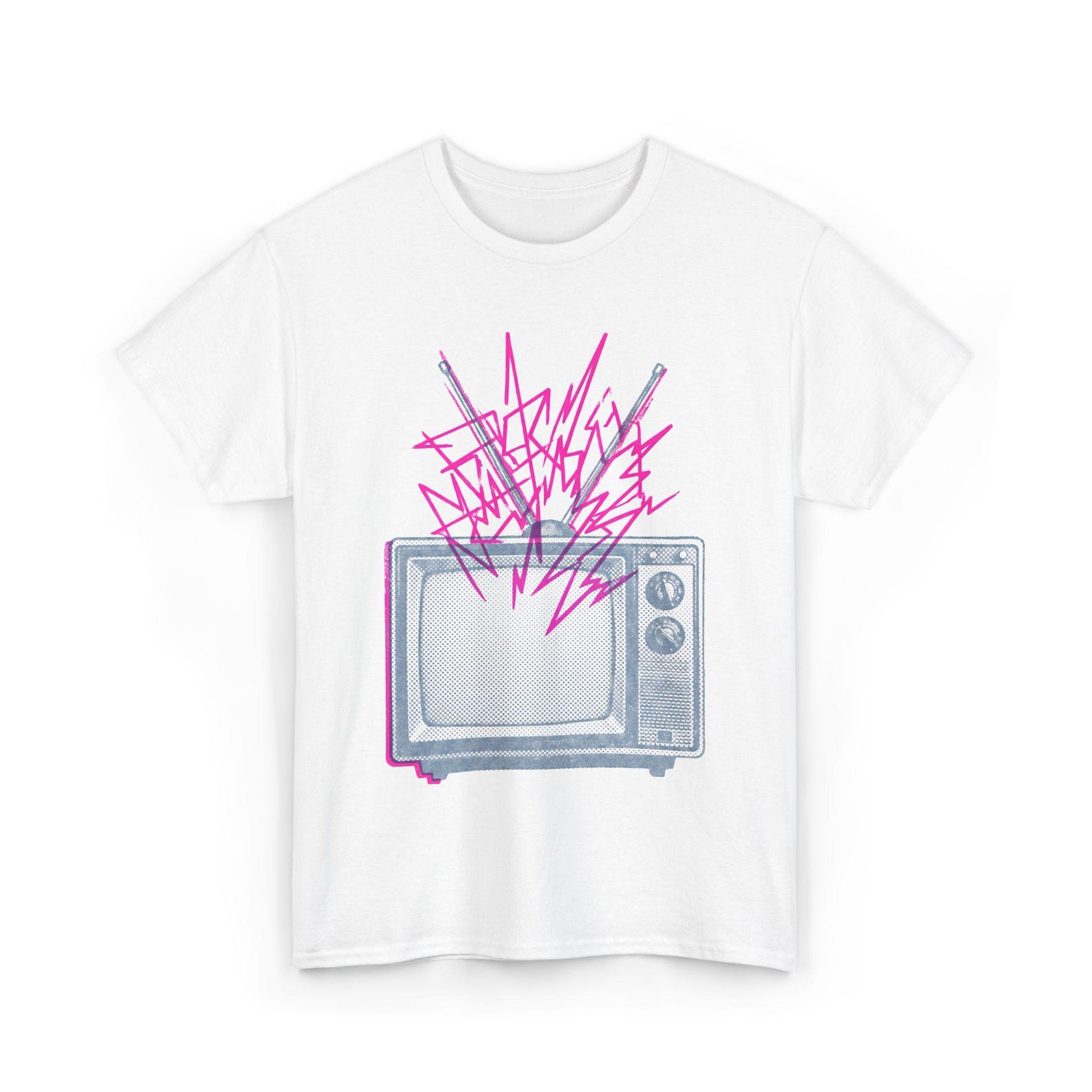 Graphic TV T-Shirt, Retro TV, Blue Halftone, Neon Pink, 80s Aesthetic, Streetwear, Synthwave Style, Glitch Art, Tech Nostalgia, Vintage M