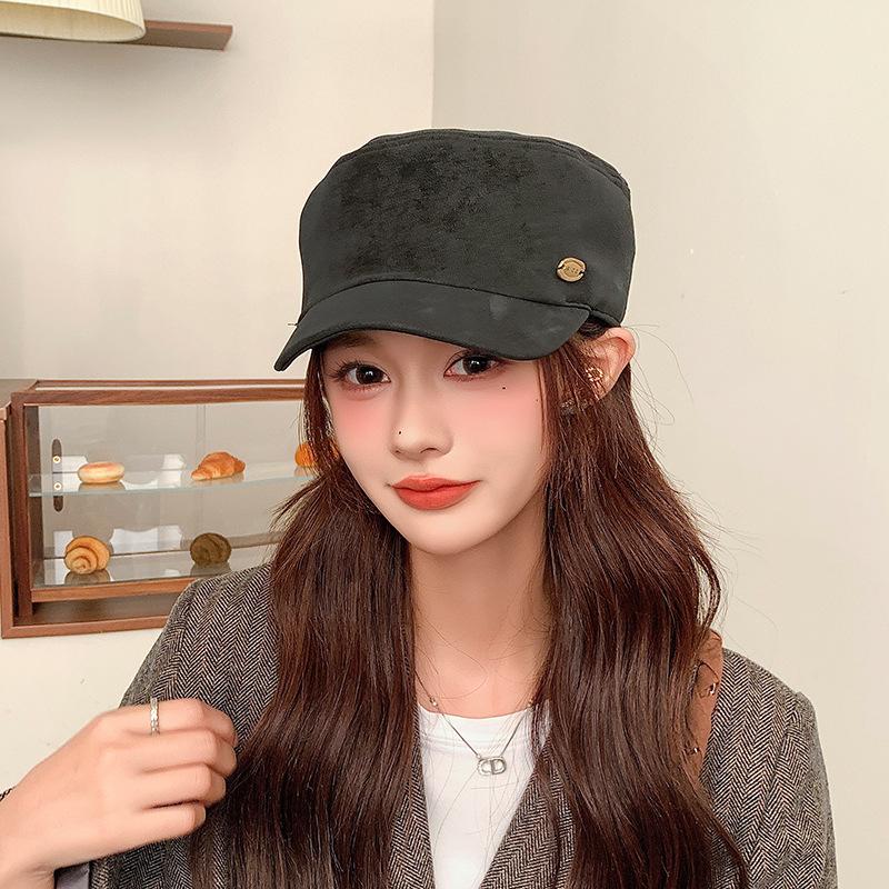 

Women s flat-top hat for autumn and winter, trendy versatile suede beret, street style, face-slimming duckbill octagonal hat 56-60CM