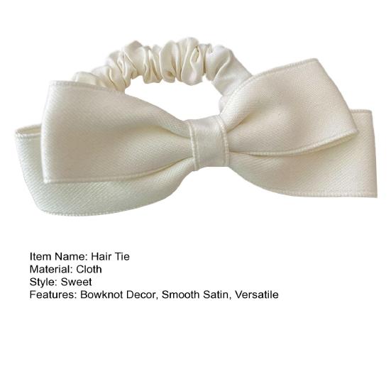 Hair Tie High Elastic Smooth Satin Hair Rope with Hand-Sewn Bow Decor French Retro Style Ponytail Holder Hair Accessories