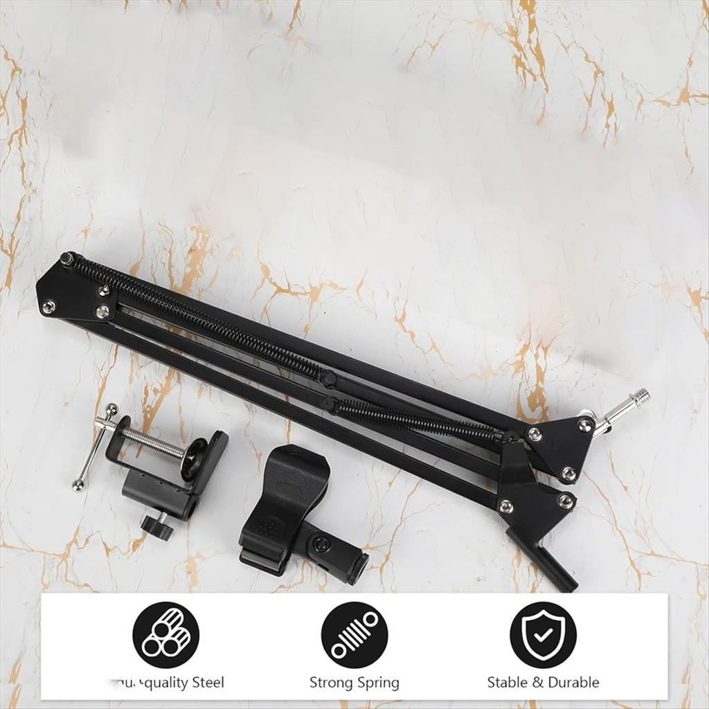 BHBL 2 Pcs Boom Mic Arm Desk Microphone Stand with 3/8Inch Screw Mount Clamp Storable for Light Mics Podcast Gaming Recording