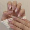 24PCS 3D Peach Flower French Style False Nails Fake Nails Manicure Nails Tips Removable Fake Nails Acrylic Press On Nails