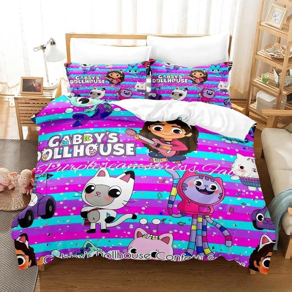 Gabbys Dollhouse Bedding Set Single Twin Full Queen King Size Bed Set Adult Kid Bedroom Duvet Cover Sets 3D Anime Bed Sheet Set