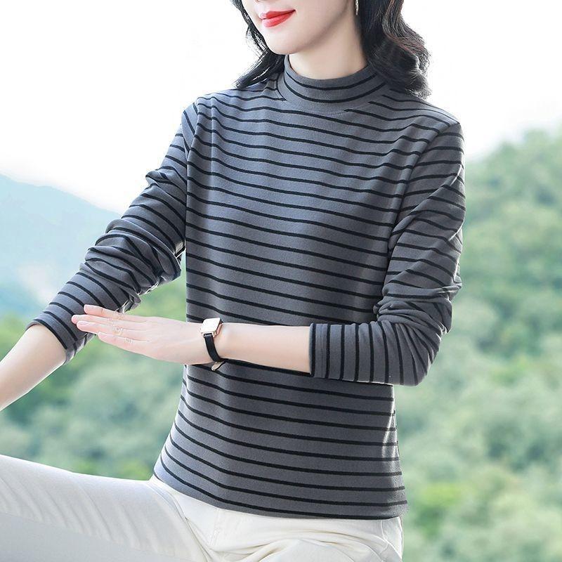 German Velvet Half-Turtle Collar Bottoming Shirt for Women Autumn Winter Western Style Warm Inner Outerwear Long Sleeve T-Shirt