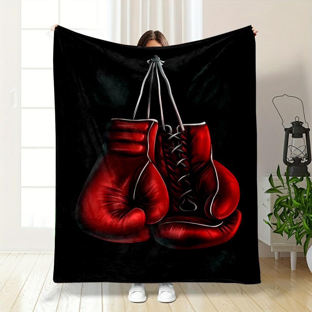 Red Boxing Gloves on Black Background Patterned flannel blanket perfect for the bedroom living room, sofa, or a little nap