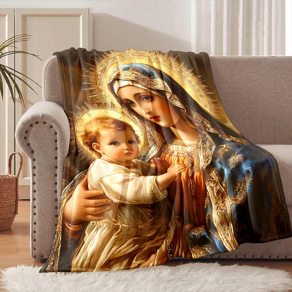 1PC Blessed Virgin Mary Print Blanket Warm Soft and Comfortable Home Travel Blanket Sofa Bedding Camping Cover Blanket for Gifts