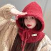 Autumn and Winter New Korean Style Anti Aging Balacala Cap Buttoned Scarf Cap  One Piece Women's Ear Protecting and Warm Knitted Cap