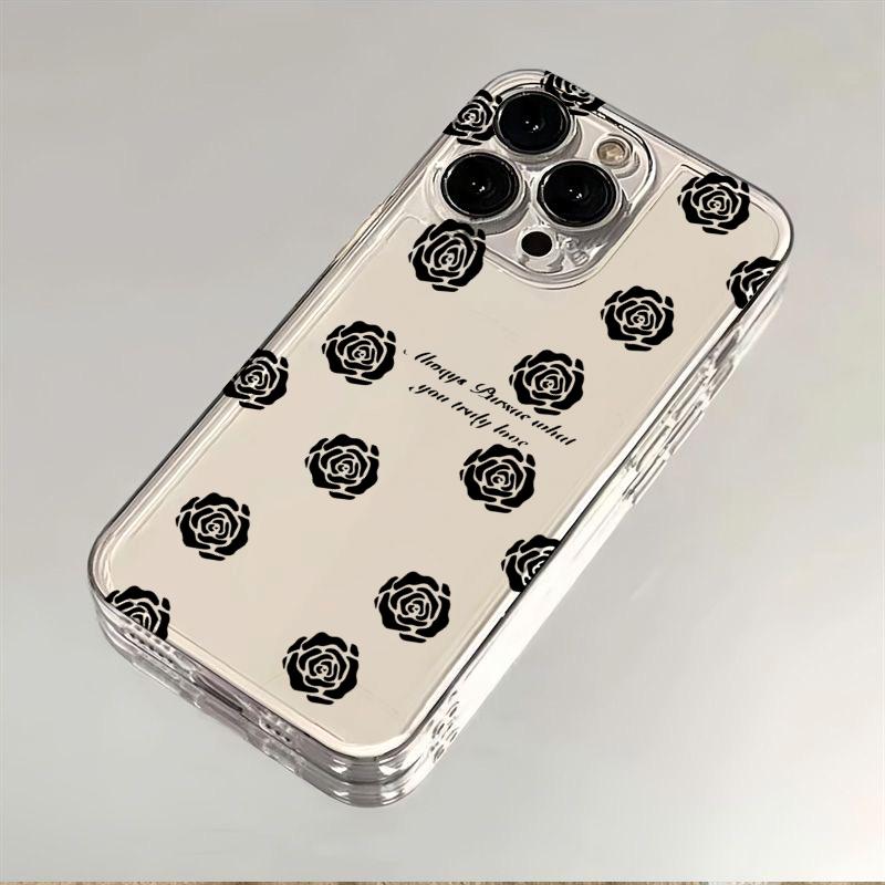 Black Rose Floral Clear Phone Case for iPhone 17 Air 16 15 14 11 Pro Max Plus 13 12 Mini 8 X Soft Transparent Cover