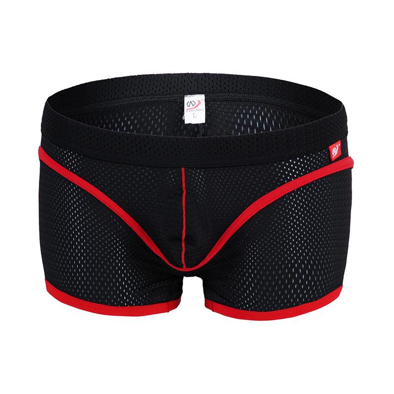 WJ/Net Men's Low-Waist Summer Boxer Briefs - Ice Silk Mesh, Breathable, Pure Cotton Crotch